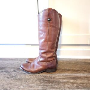 FRYE Melissa Button Tall Leather Boots Cognac Brown Riding Boot Sz 7